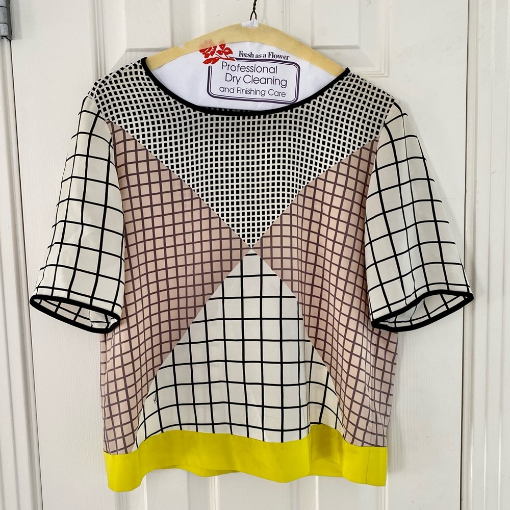 Trina Turk Patterned Silk Blouse EUC